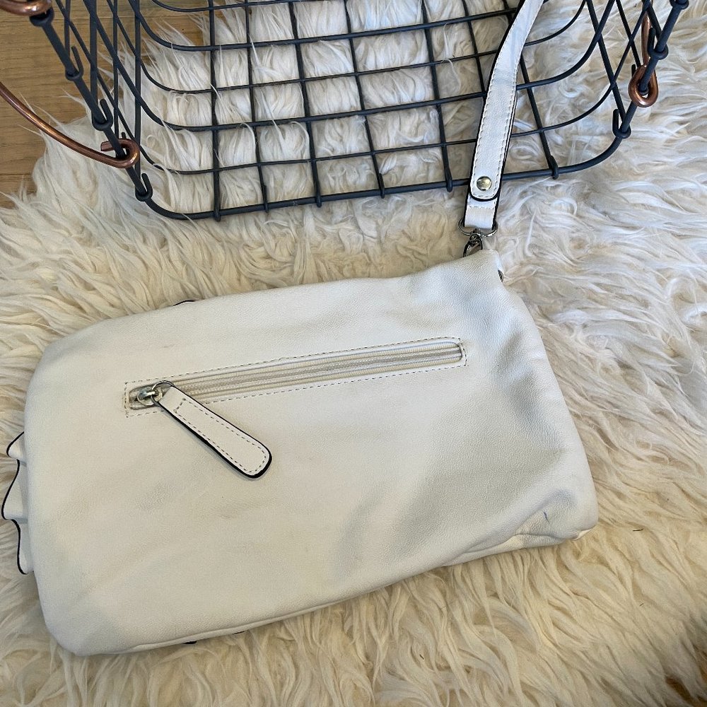 White Big Buddha Flower Design Faux Leather Wristlet